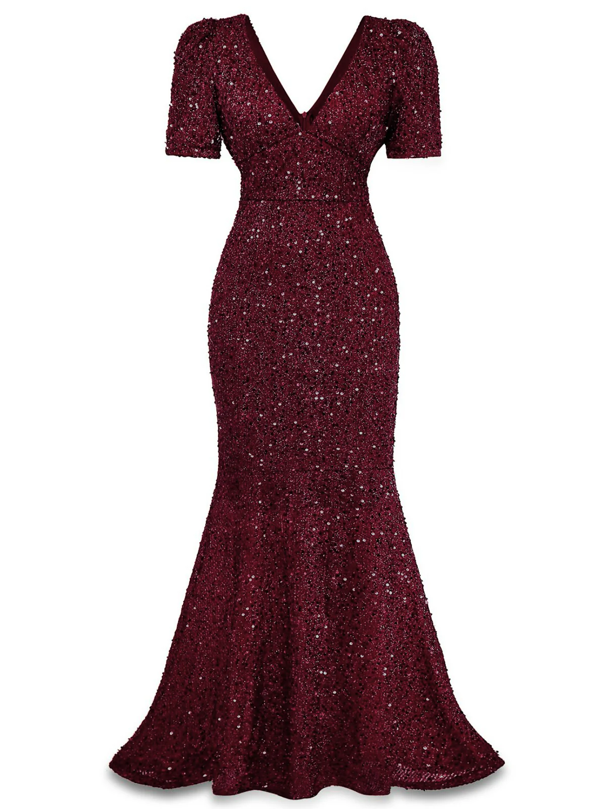 Wine Red 1930s Sequin Bow Maxi Mermaid Dress - Image 2