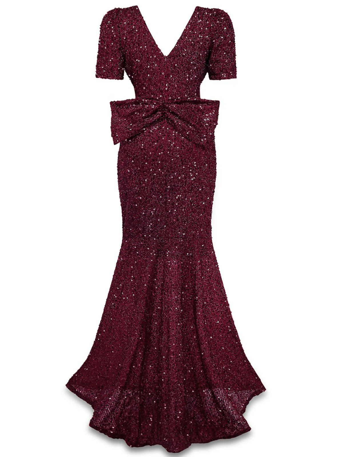 Wine Red 1930s Sequin Bow Maxi Mermaid Dress - Image 3