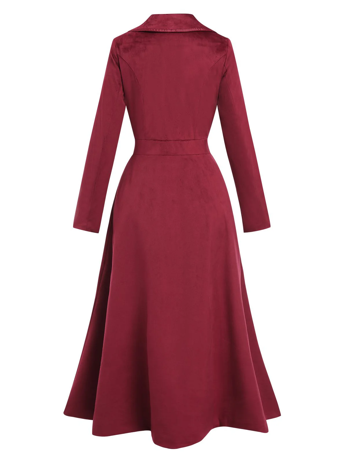 Wine Red 1930s Solid Suede Lapel Long Coat - Image 3