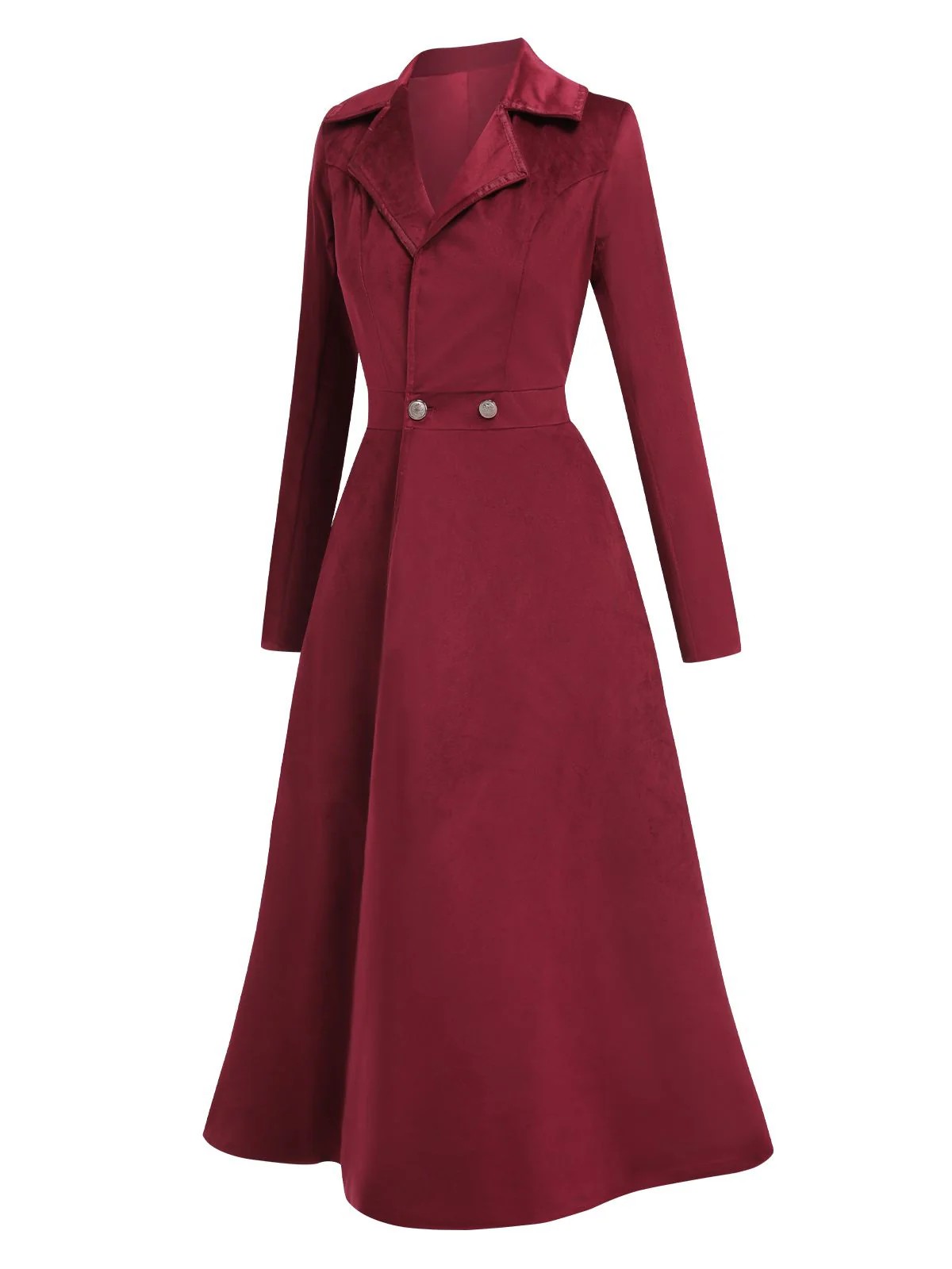 Wine Red 1930s Solid Suede Lapel Long Coat - Image 4