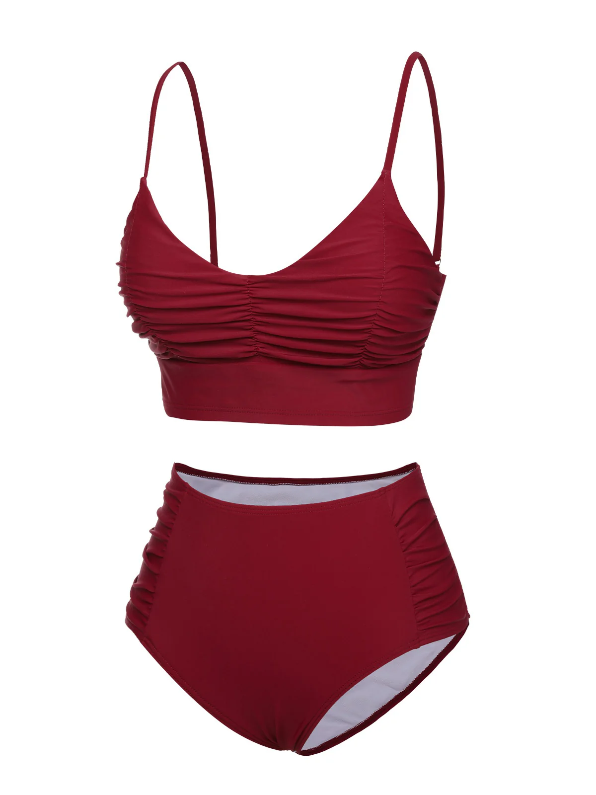 Wine Red 1930s Solid Wrinkle Swimsuit - Image 2