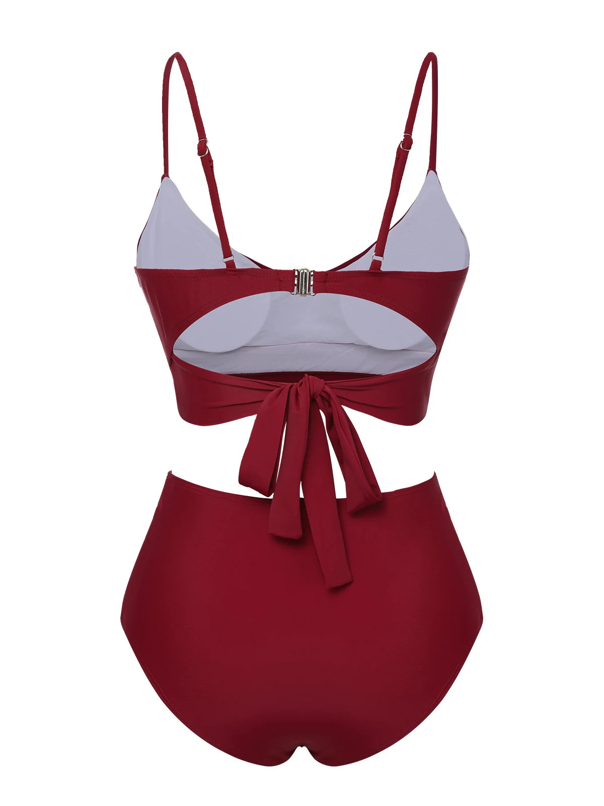 Wine Red 1930s Solid Wrinkle Swimsuit - Image 3