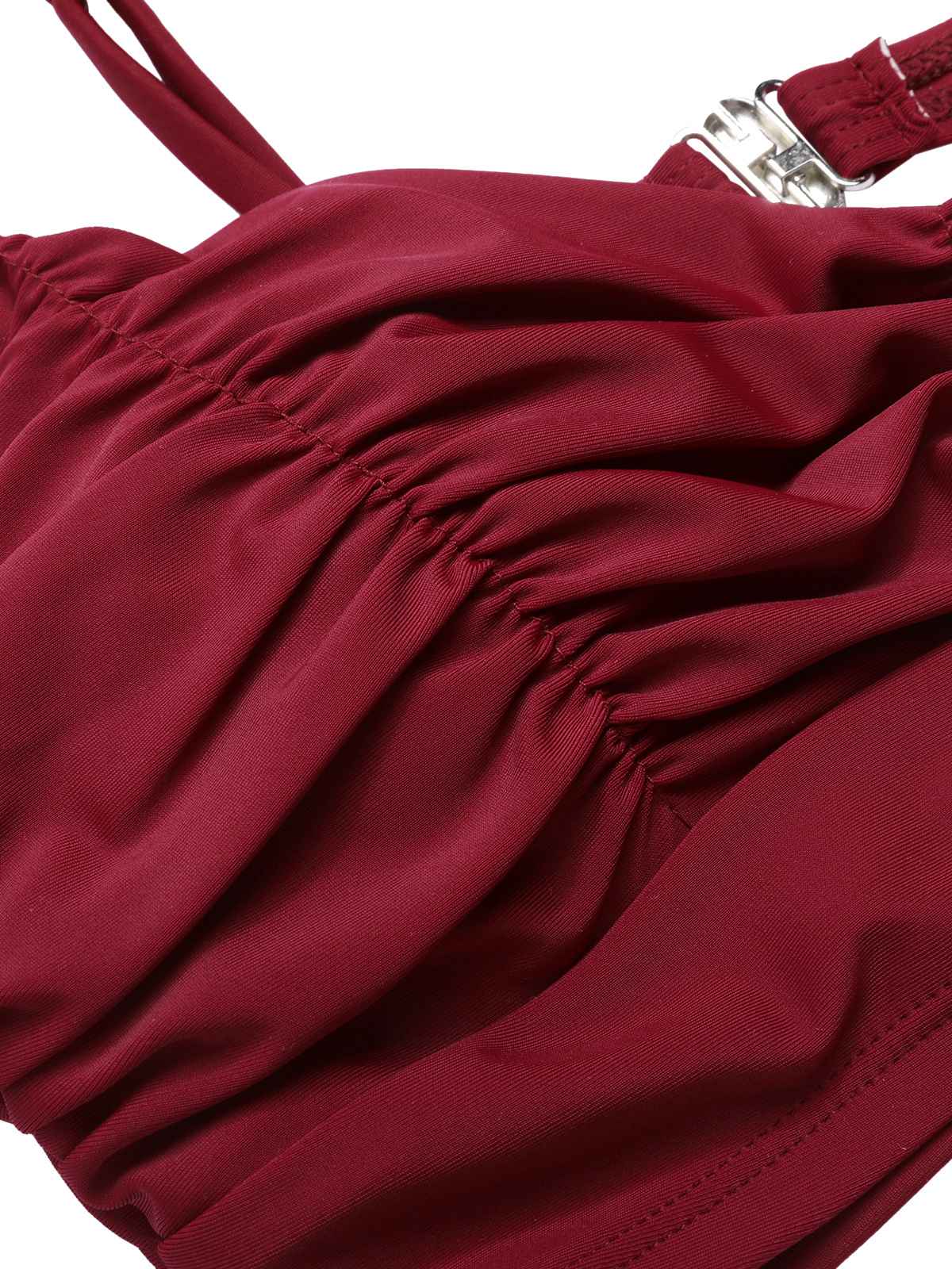 Wine Red 1930s Solid Wrinkle Swimsuit - Image 4