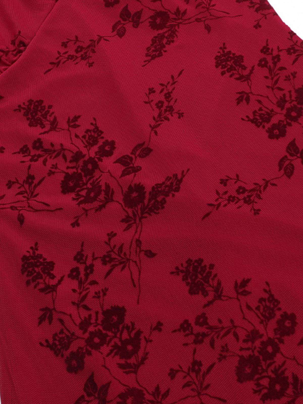 Wine Red 1930s V-Neck Floral Mesh Dress - Image 6