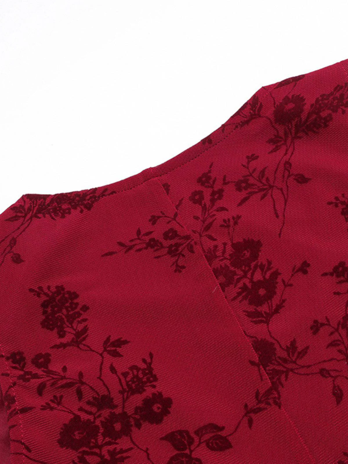 Wine Red 1930s V-Neck Floral Mesh Dress - Image 7