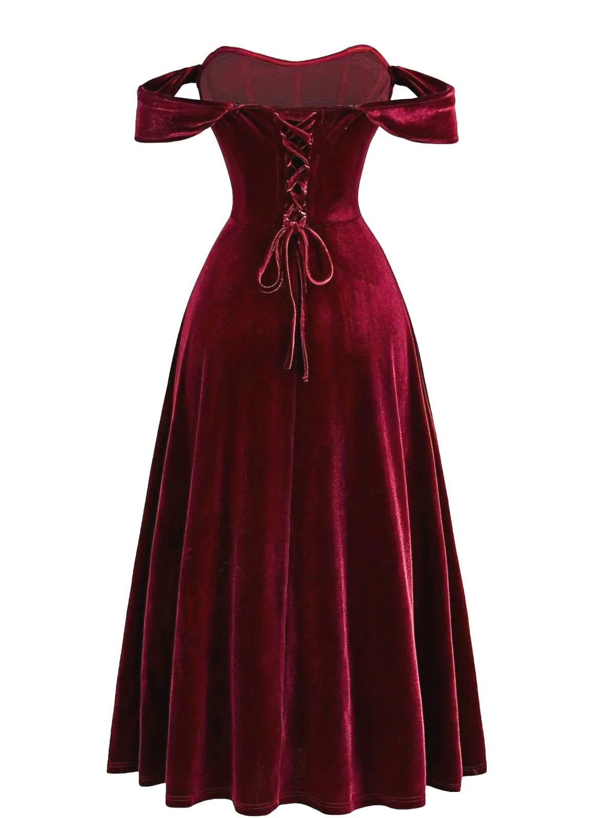 Wine Red 1930s Velvet Corset Formal Dress - Image 2