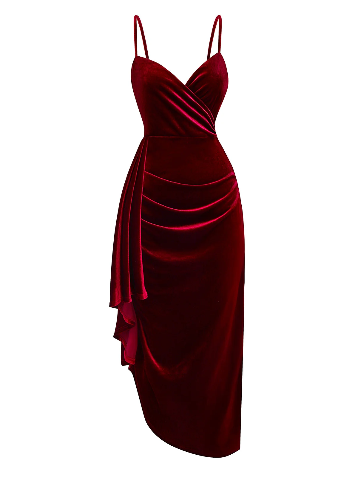 Wine Red 1930s Velvet Ruffled Hem Dress - Image 2
