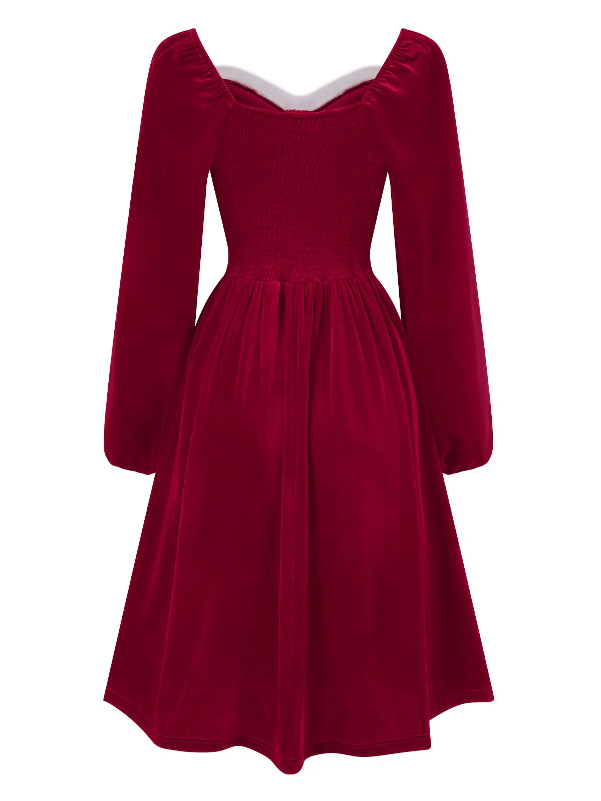 Wine Red 1940s Christmas Fur Collar Solid Dress - Image 3