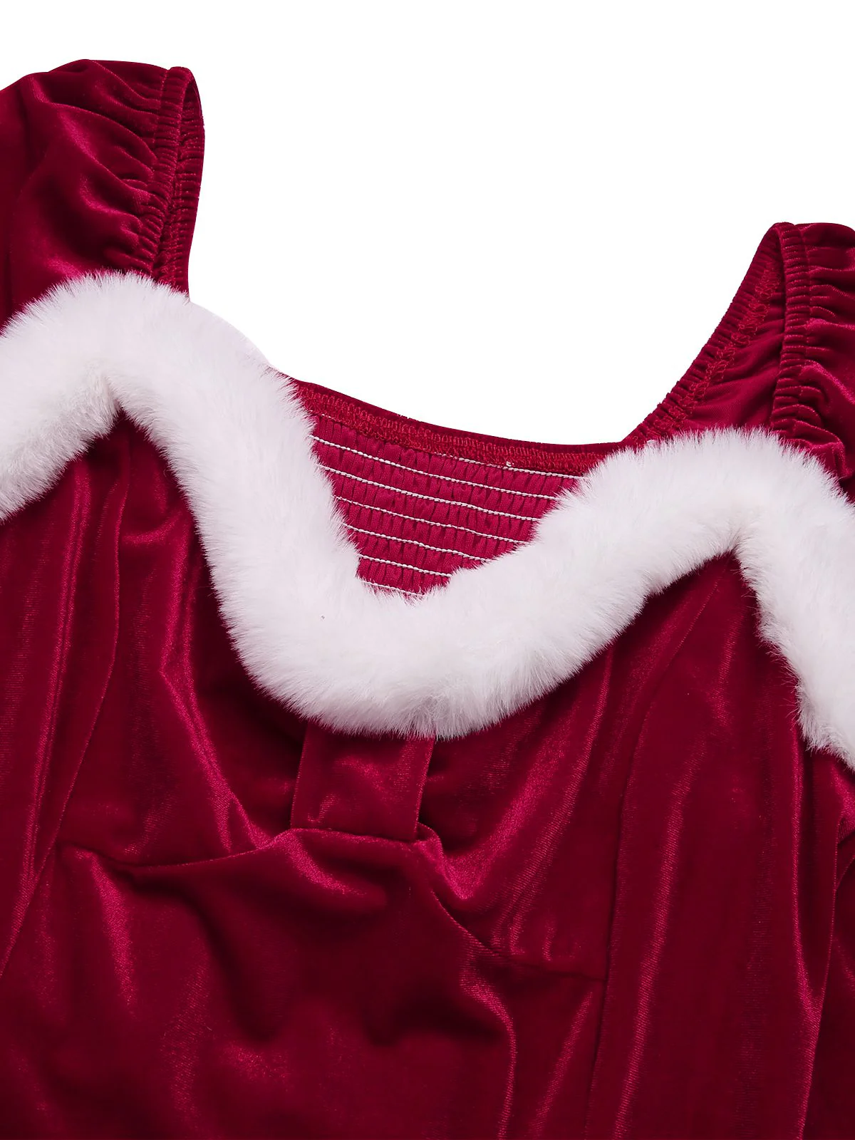 Wine Red 1940s Christmas Fur Collar Solid Dress - Image 4