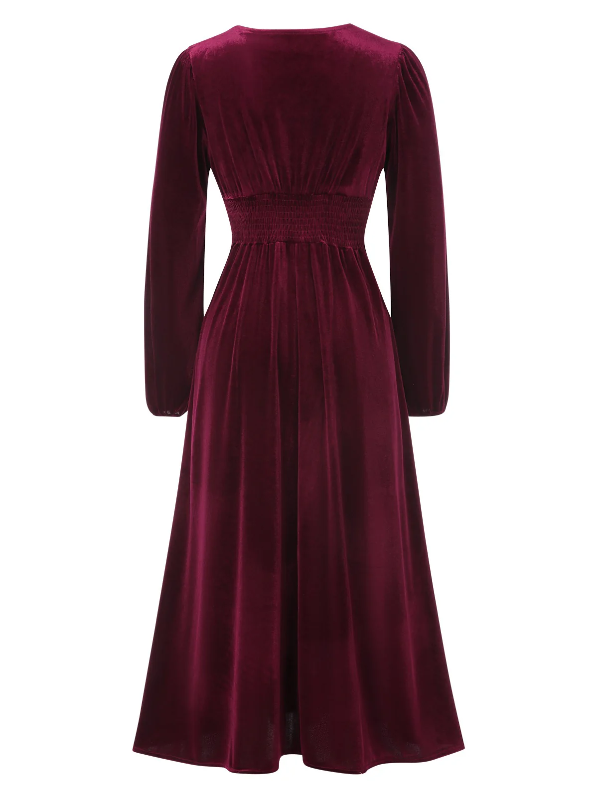 Wine Red 1940s Lace Trim Velvet Dress - Image 2