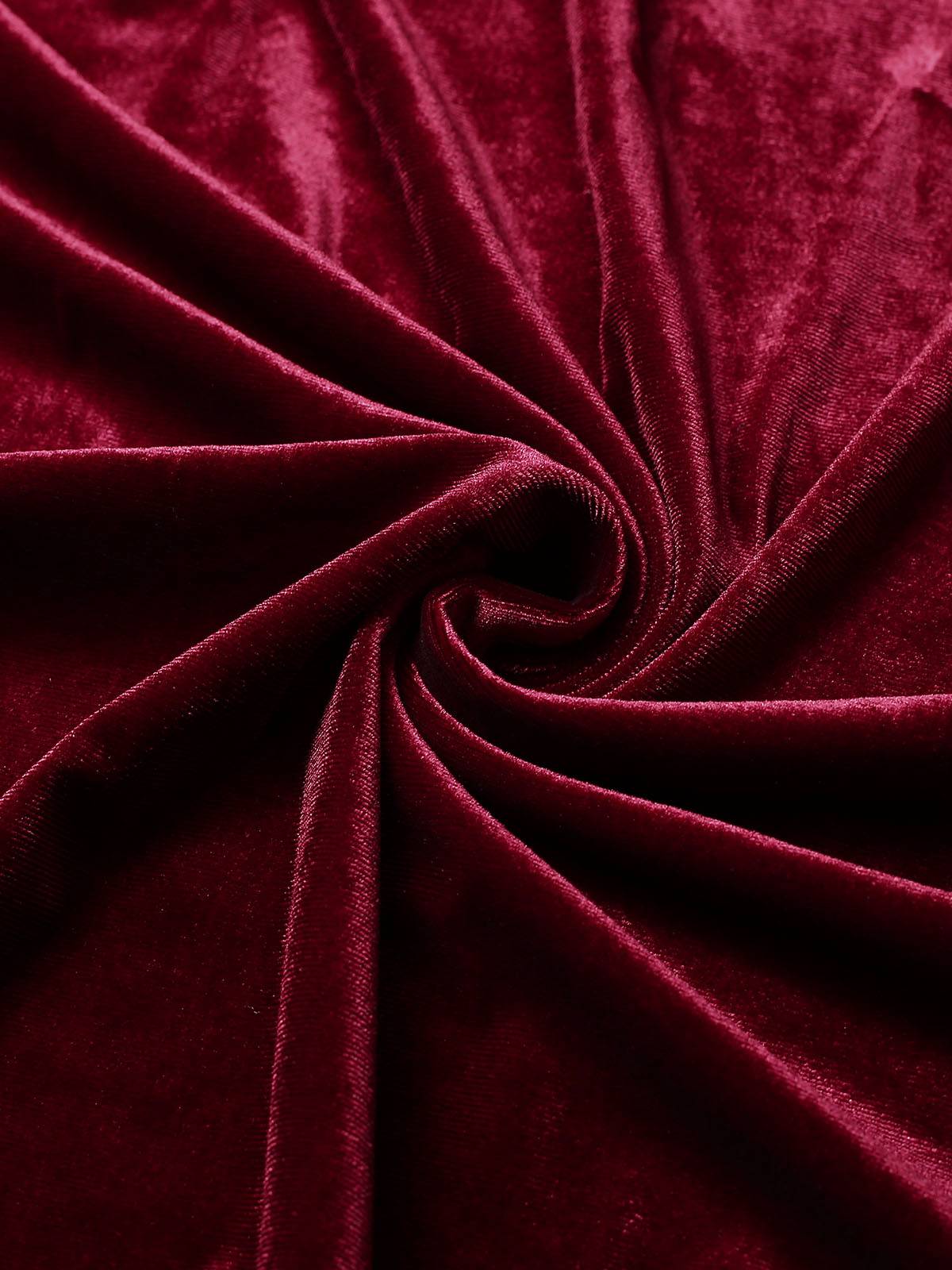 Wine Red 1940s Long Sleeves Velvet Ruched Dress - Image 4