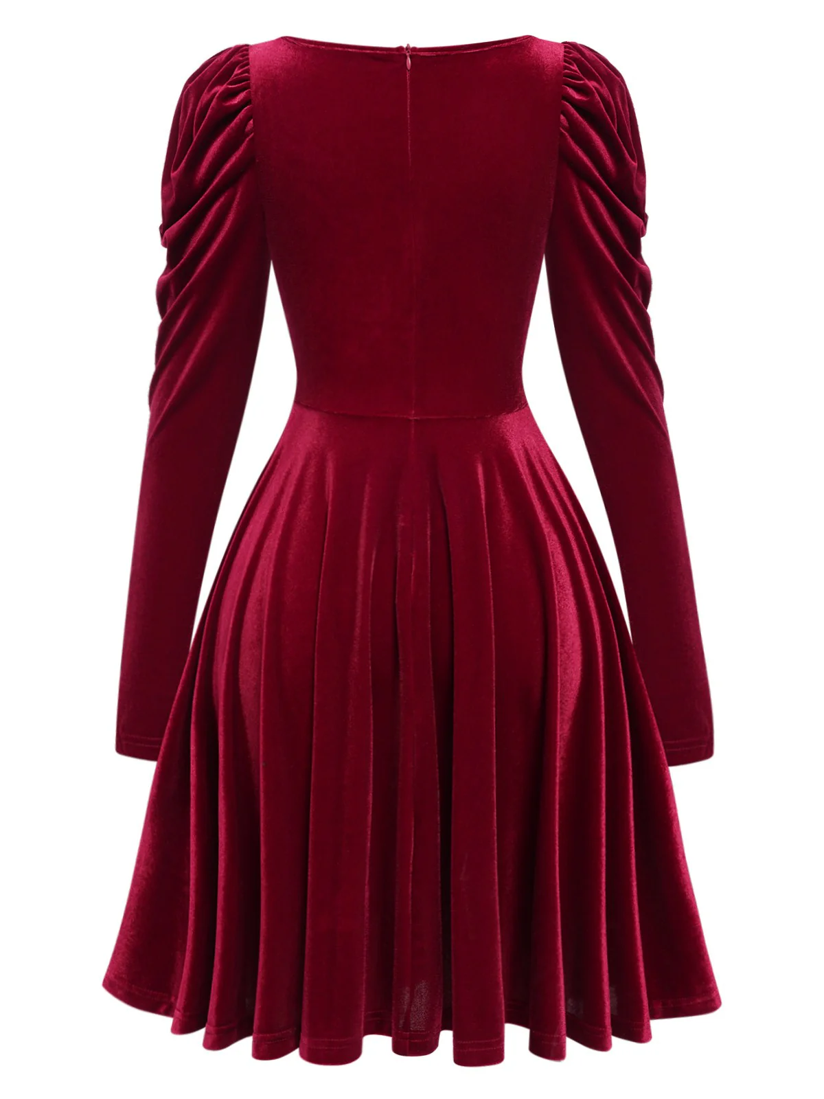 Wine Red 1940s Solid Velvet Puff Dress - Image 4