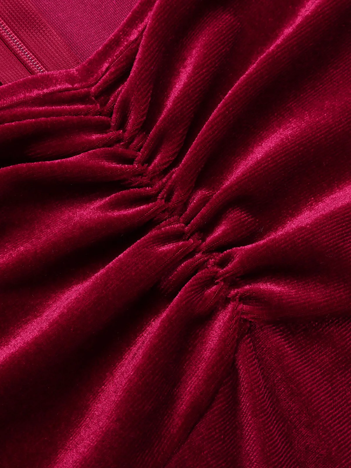 Wine Red 1940s Solid Velvet Puff Dress - Image 5
