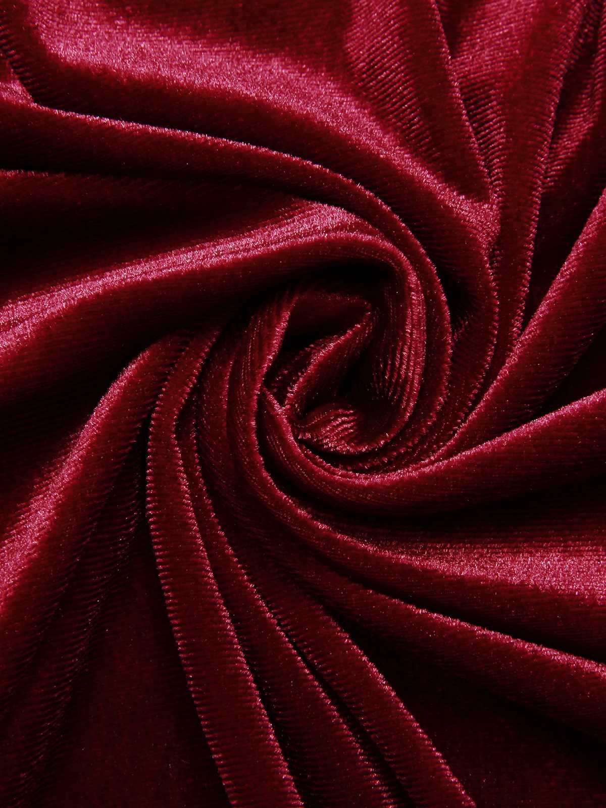 Wine Red 1940s V-Neck Velvet Lace Dress - Image 4
