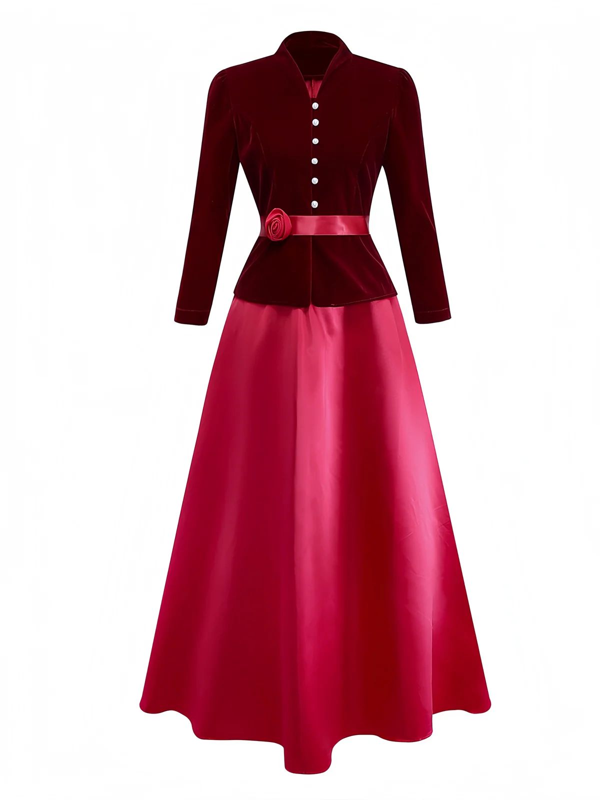 2PCS Wine Red 1940s V-Neck Velvet Jacket & Skirt - Image 2