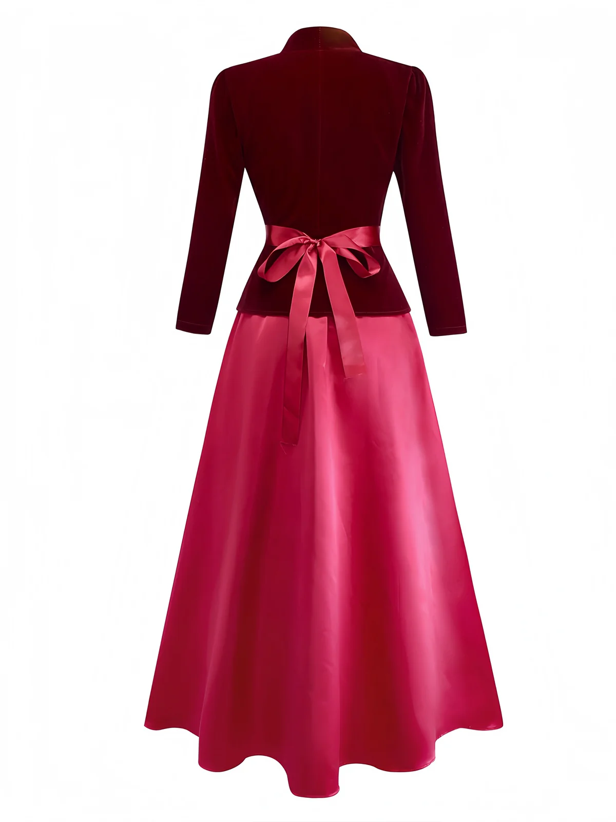 2PCS Wine Red 1940s V-Neck Velvet Jacket & Skirt - Image 3