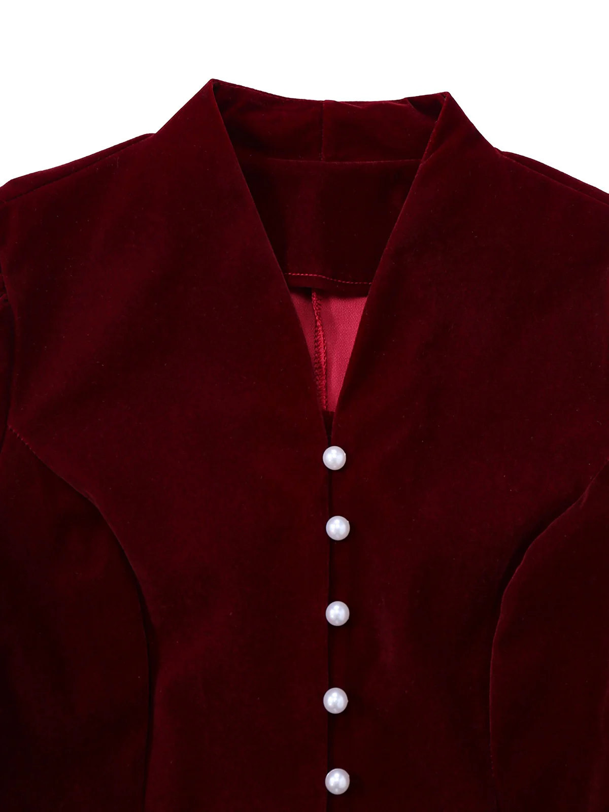 2PCS Wine Red 1940s V-Neck Velvet Jacket & Skirt - Image 4