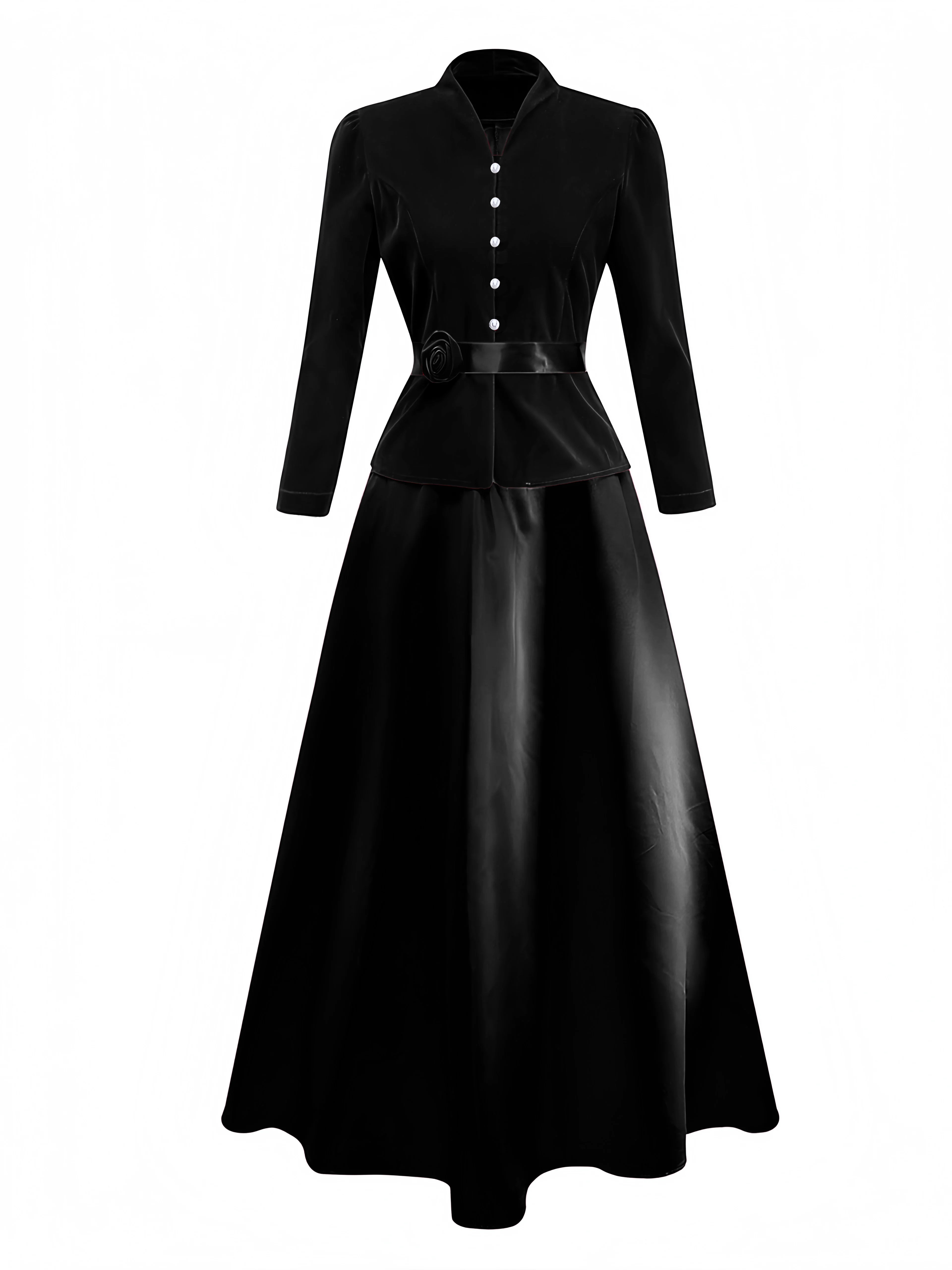 2PCS Wine Red 1940s V-Neck Velvet Jacket & Skirt - Image 7