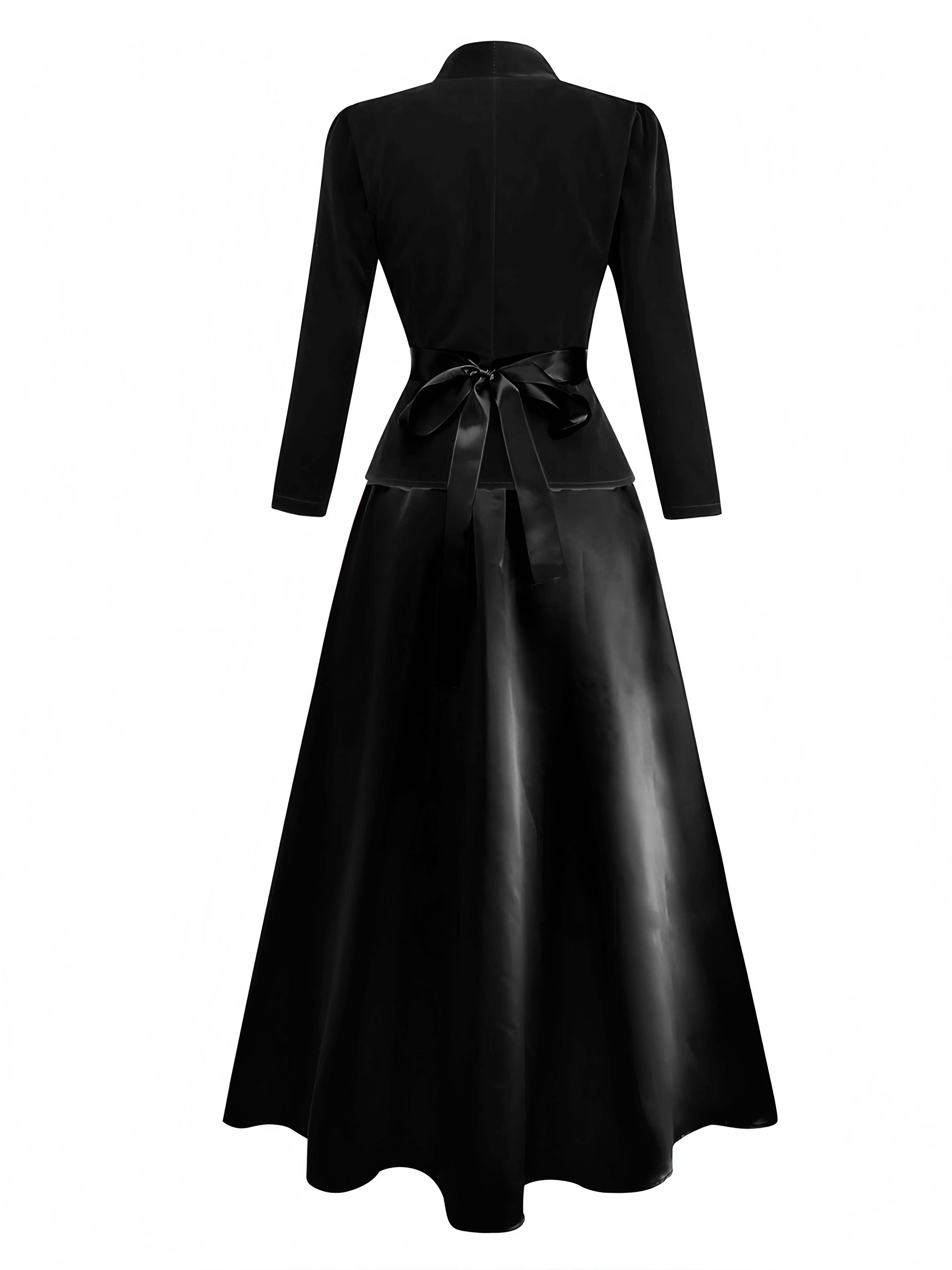 2PCS Wine Red 1940s V-Neck Velvet Jacket & Skirt - Image 8