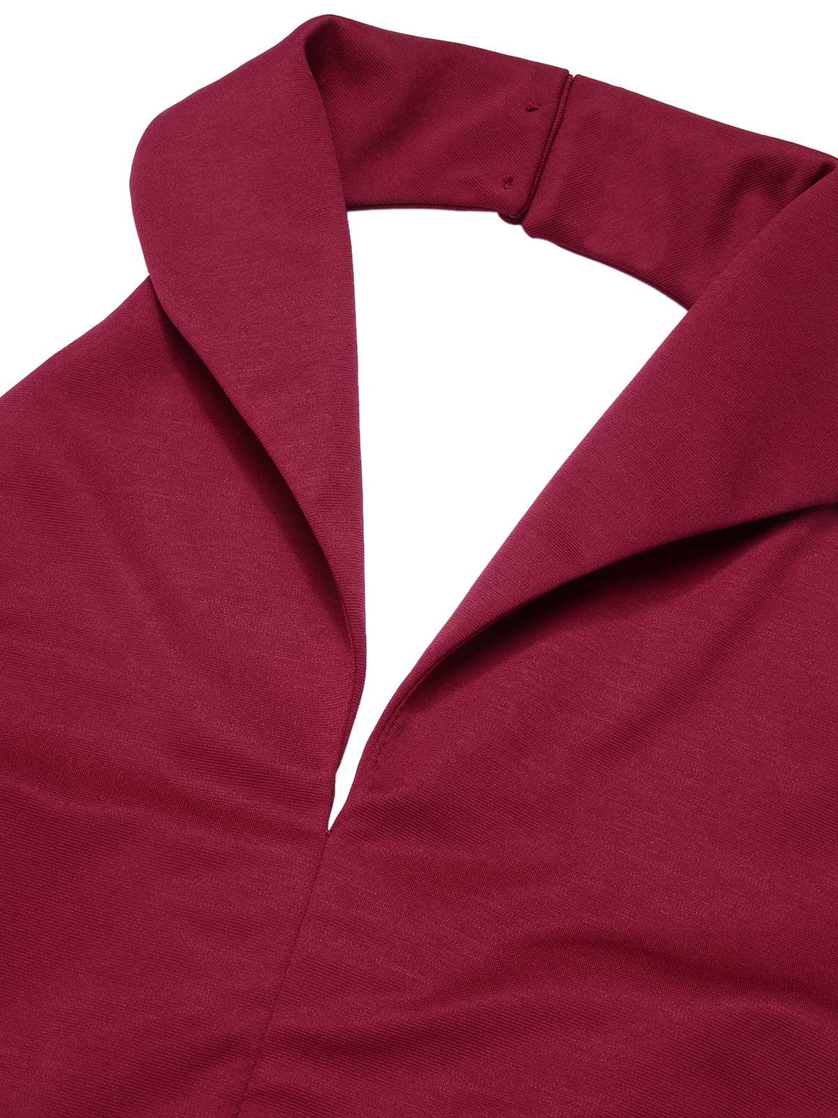 Wine Red 1950s Butterfly Lapel Mesh Dress - Image 5