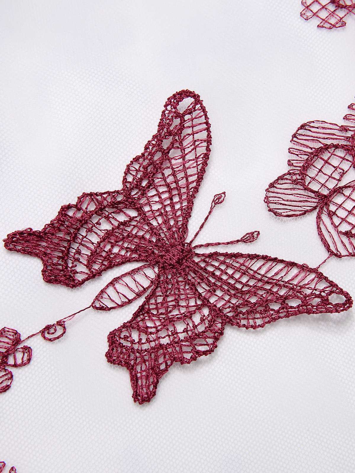 Wine Red 1950s Butterfly Lapel Mesh Dress - Image 7