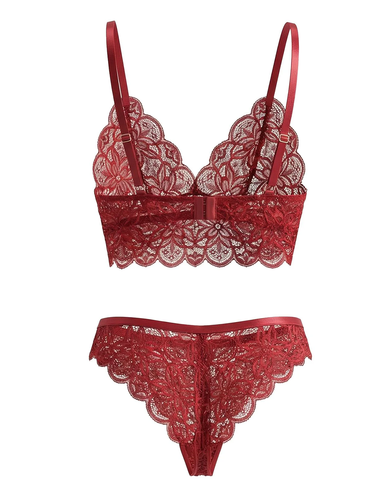 Wine Red 1950s Floral Lace Lingerie Set - Image 2