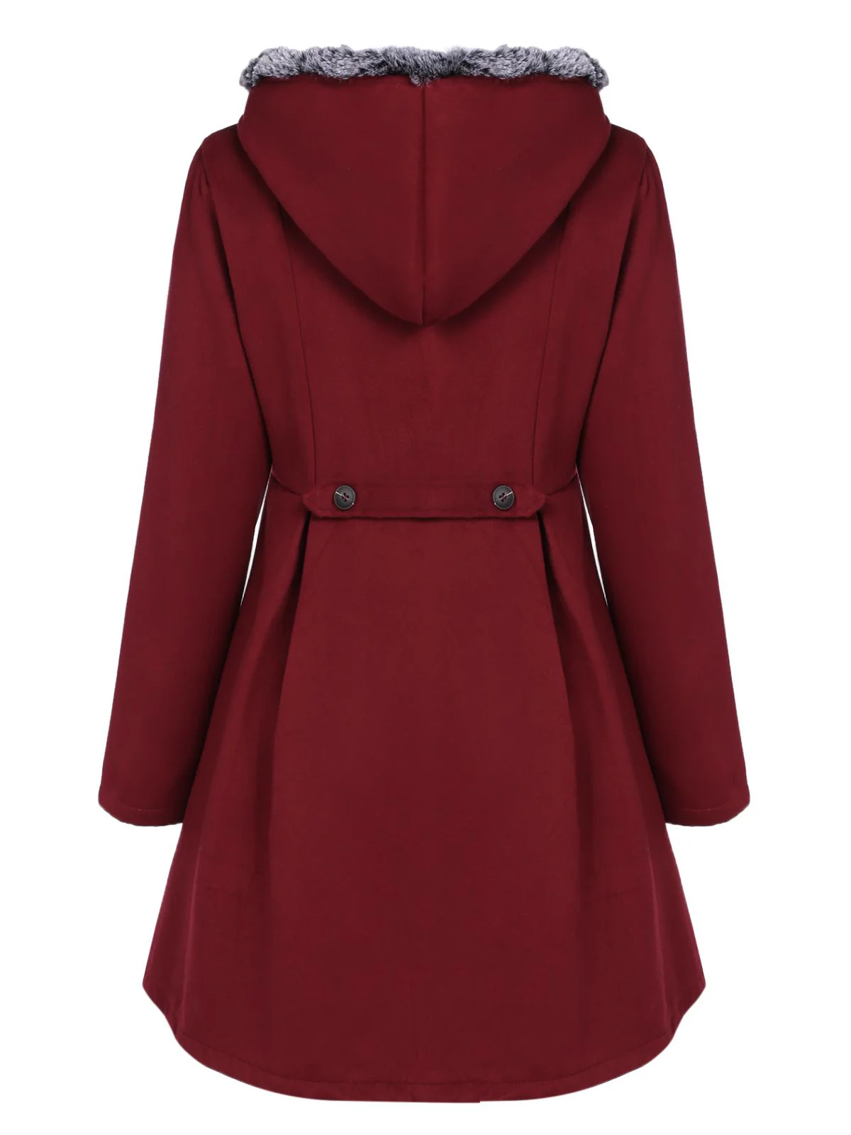 Wine Red 1950s Fur Collar Hooded Coat - Image 4