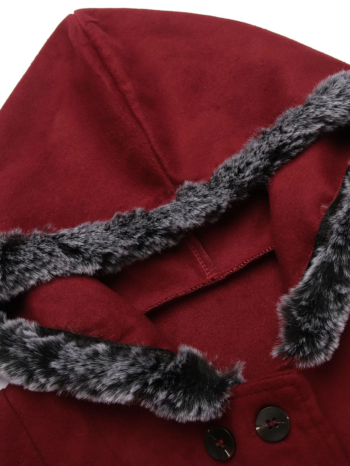 Wine Red 1950s Fur Collar Hooded Coat - Image 6