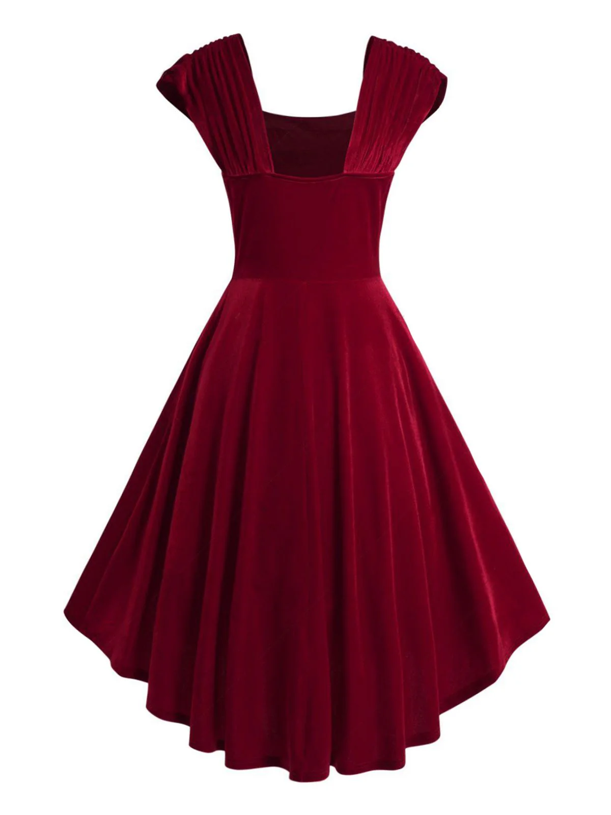 Wine Red 1950s Velvet Heart Button Solid Dress - Image 2