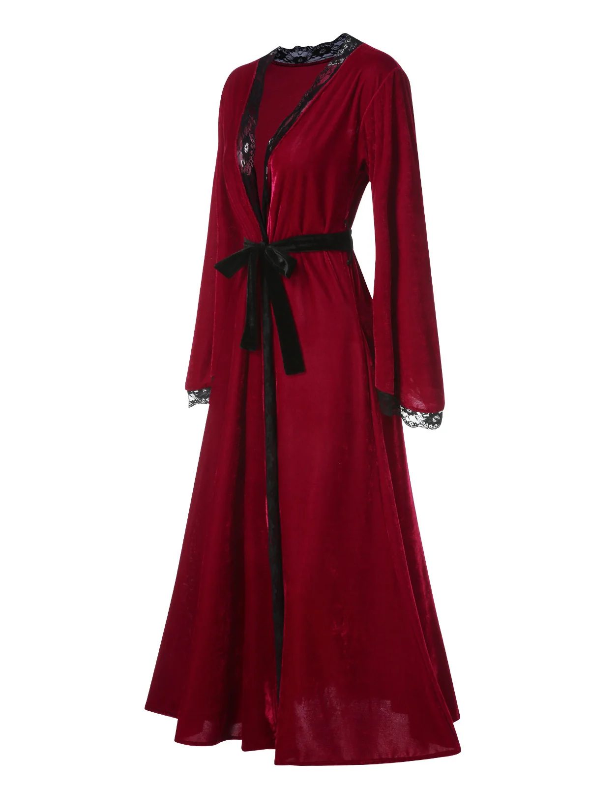 Wine Red 1950s Lace Patchwork Night Robe - Image 2