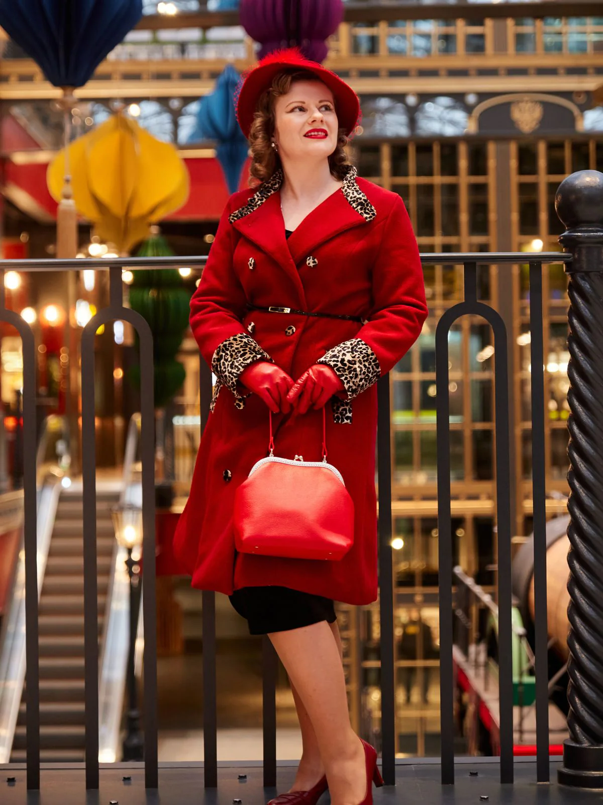Wine Red 1950s Leopard Patchwork Button Coat - Image 2