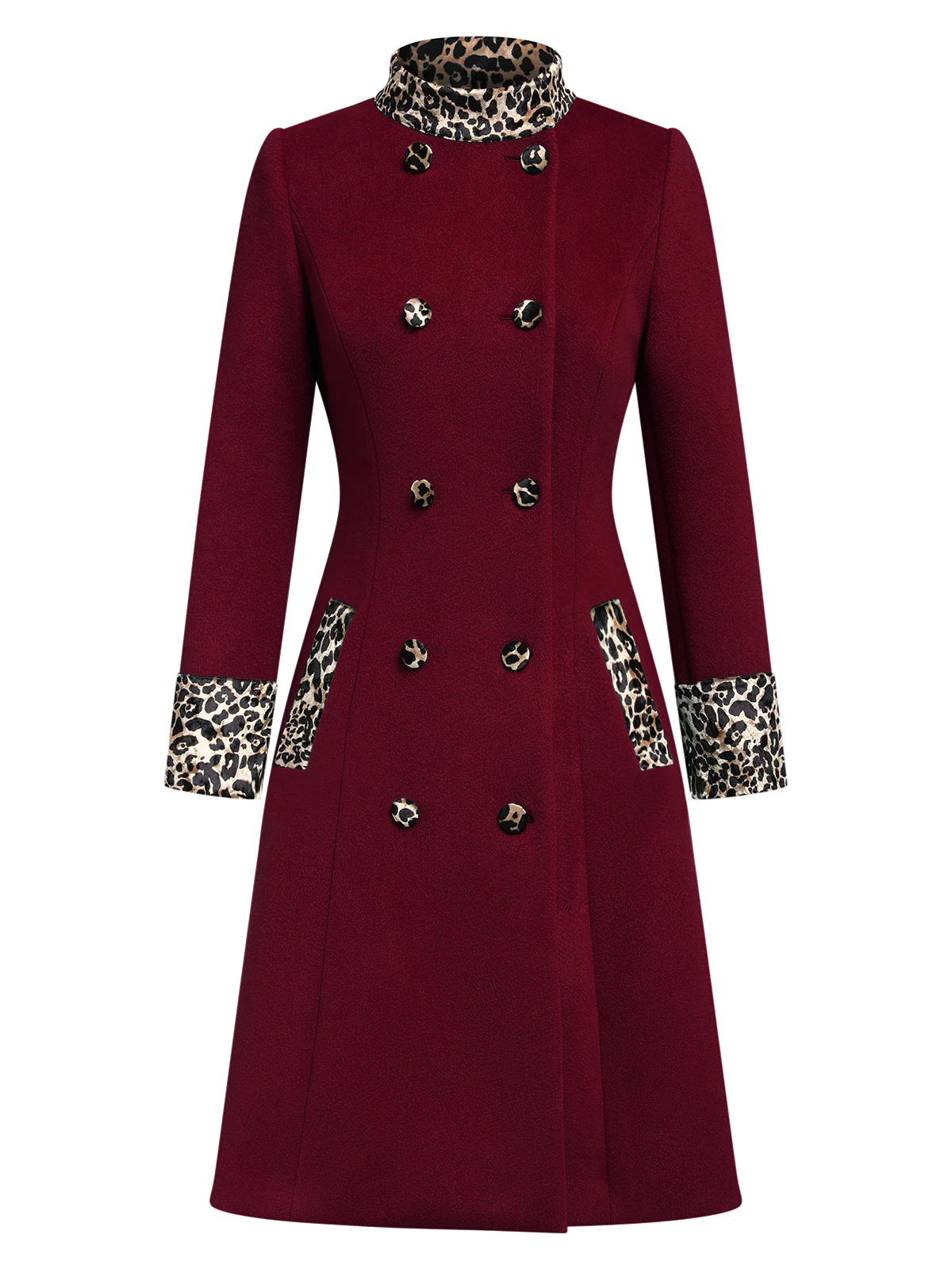 Wine Red 1950s Leopard Patchwork Button Coat - Image 3
