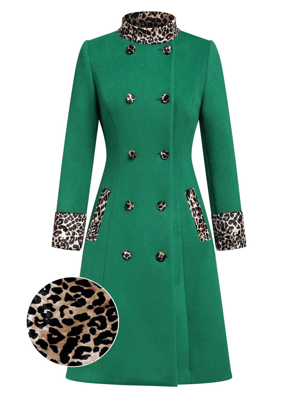 Wine Red 1940s Leopard Patchwork Button Coat - Image 2