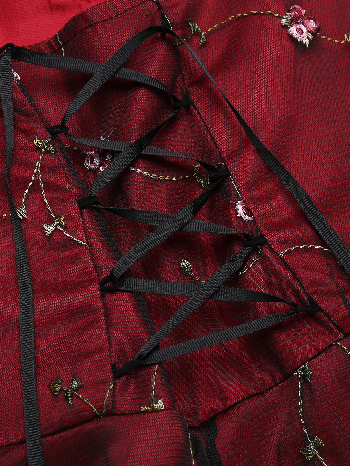 Wine Red 1950s Mesh Hi-Lo Back Lace Up Dress - Image 4