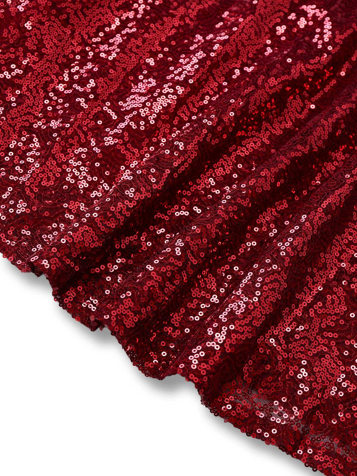 Wine Red 1950s Sequin Deep-V Mesh Dress - Image 6
