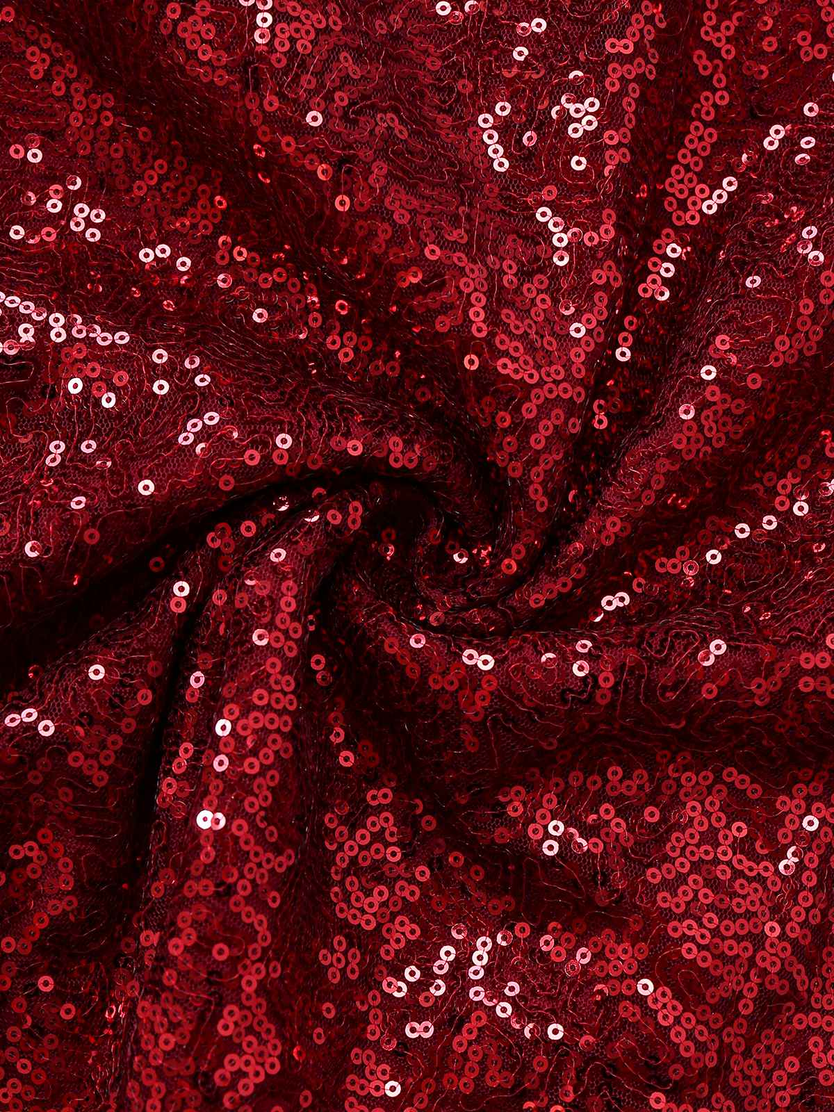 Wine Red 1950s Sequin Deep-V Mesh Dress - Image 7