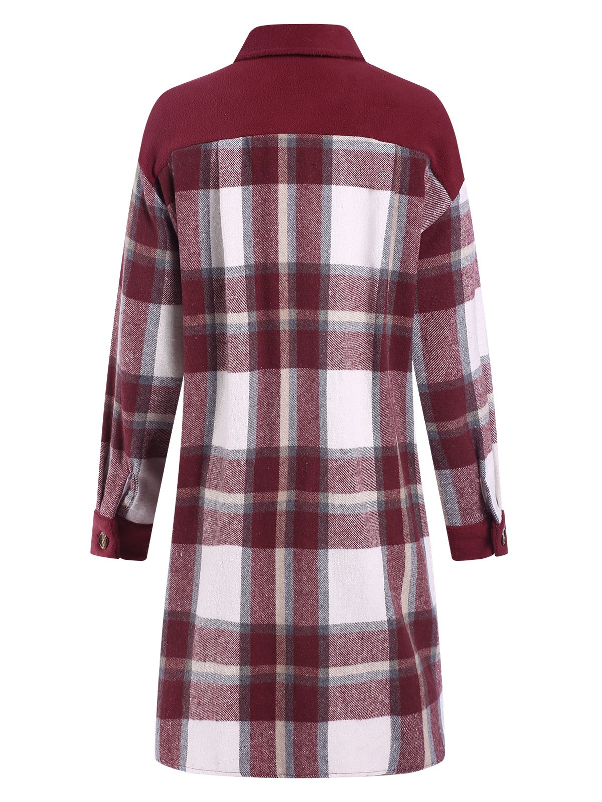 Wine Red 1950s Shirt Collar Tartan Plaid Coat - Image 2