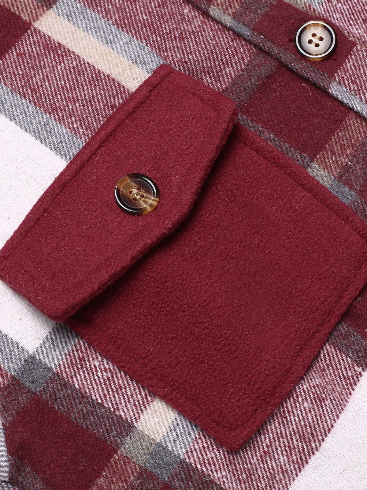 Wine Red 1950s Shirt Collar Tartan Plaid Coat - Image 4