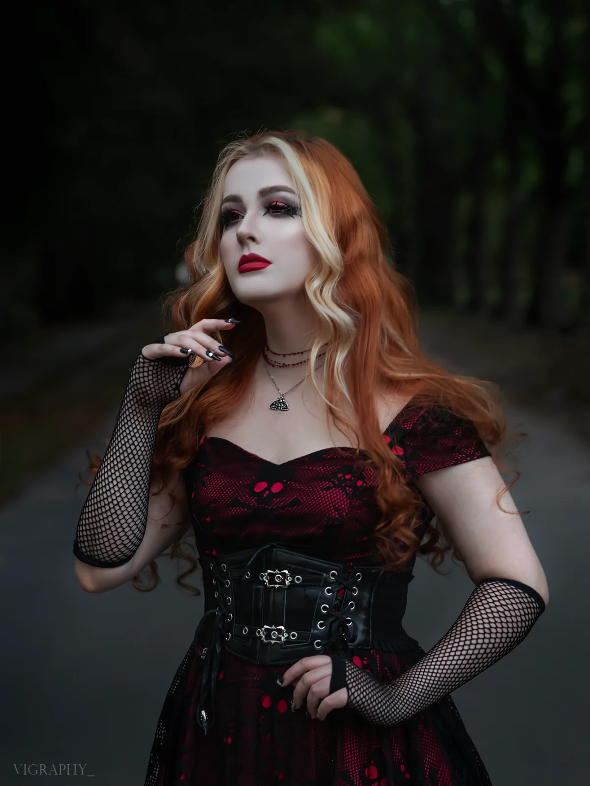 Wine Red 1950s Skull Mesh Swing Dress - Image 3