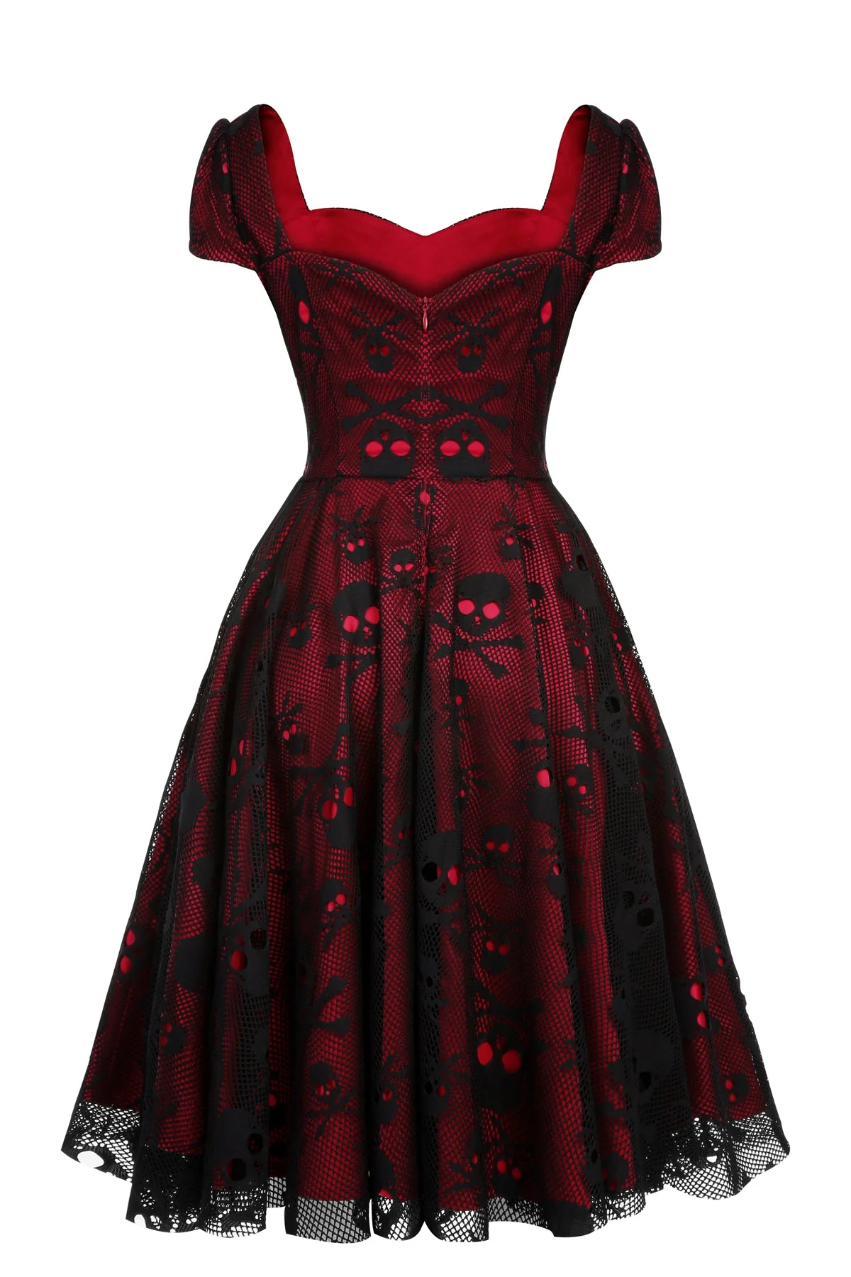 Wine Red 1950s Skull Mesh Swing Dress - Image 4