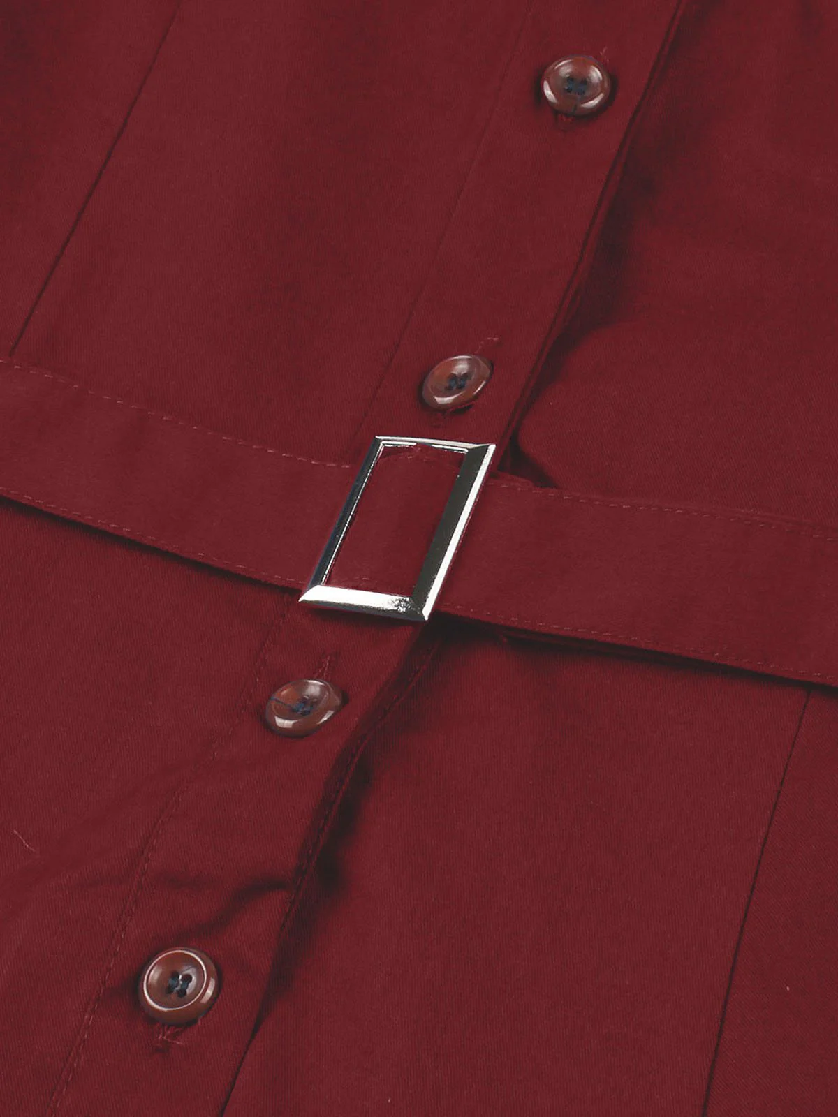 Wine Red 1950s Solid Lapel Belted Dress - Image 3