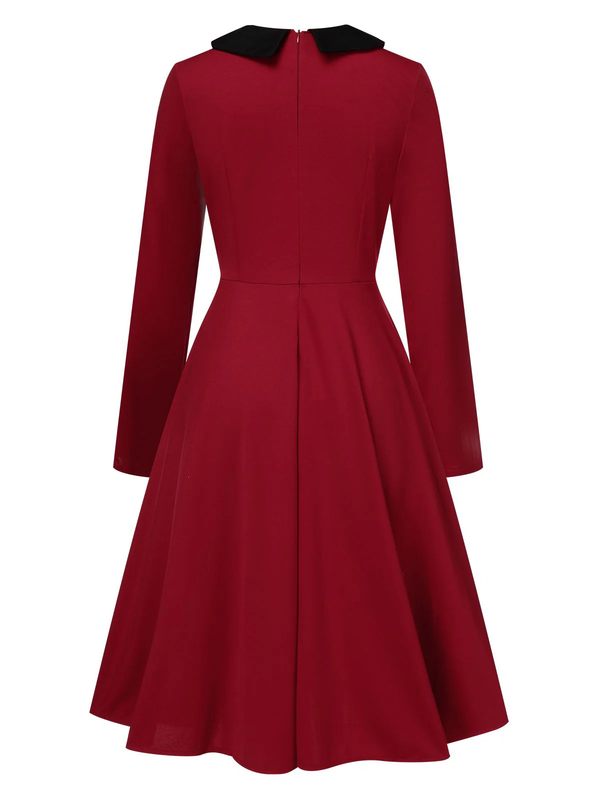Wine Red 1950s Solid Rhinestone Lapel Dress - Image 3