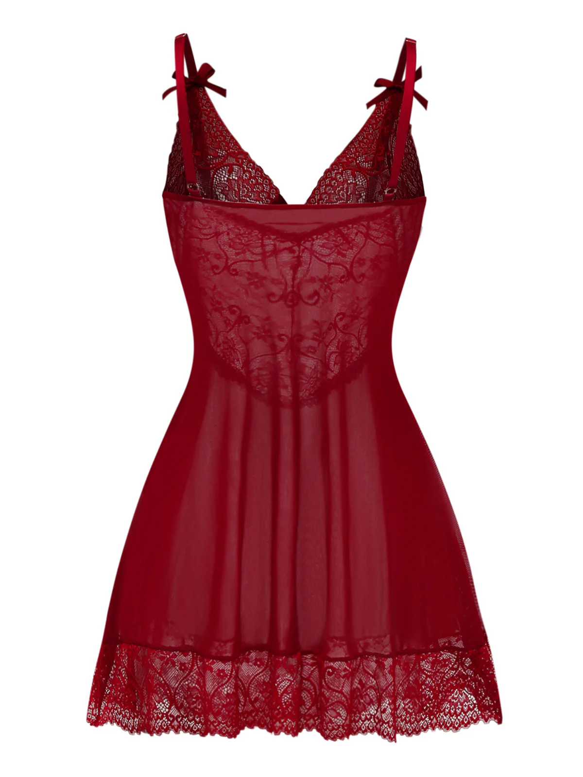 Wine Red 1950s Strap Lace Bow Nightgown - Image 2