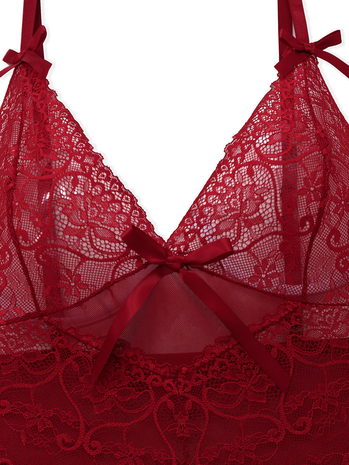 Wine Red 1950s Strap Lace Bow Nightgown - Image 3