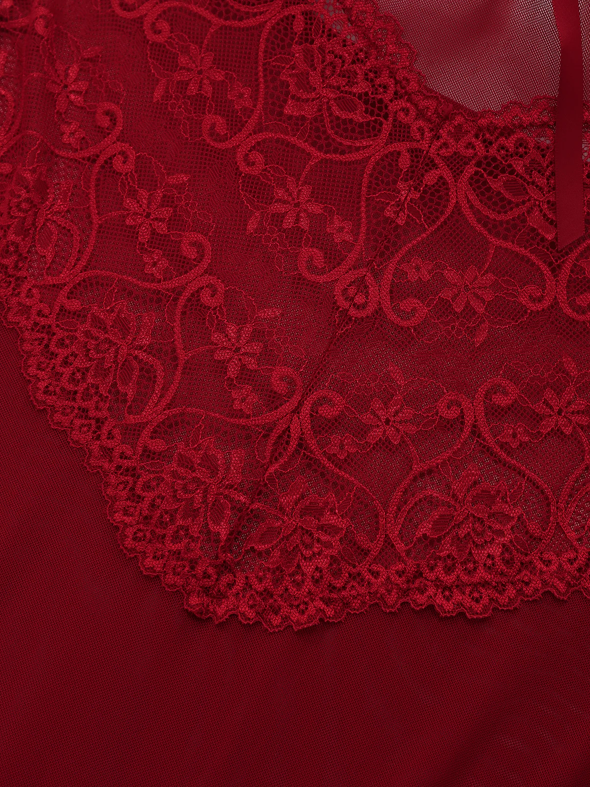 Wine Red 1950s Strap Lace Bow Nightgown - Image 4