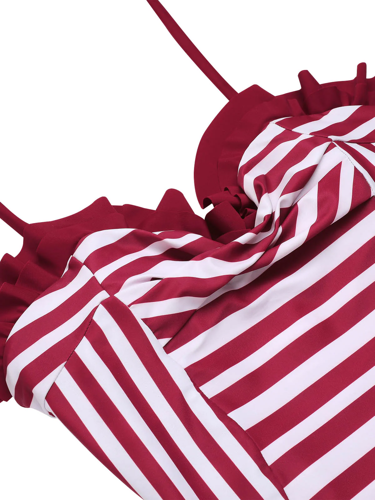 Wine Red 1950s Stripe Heart Collar Swimsuit - Image 5