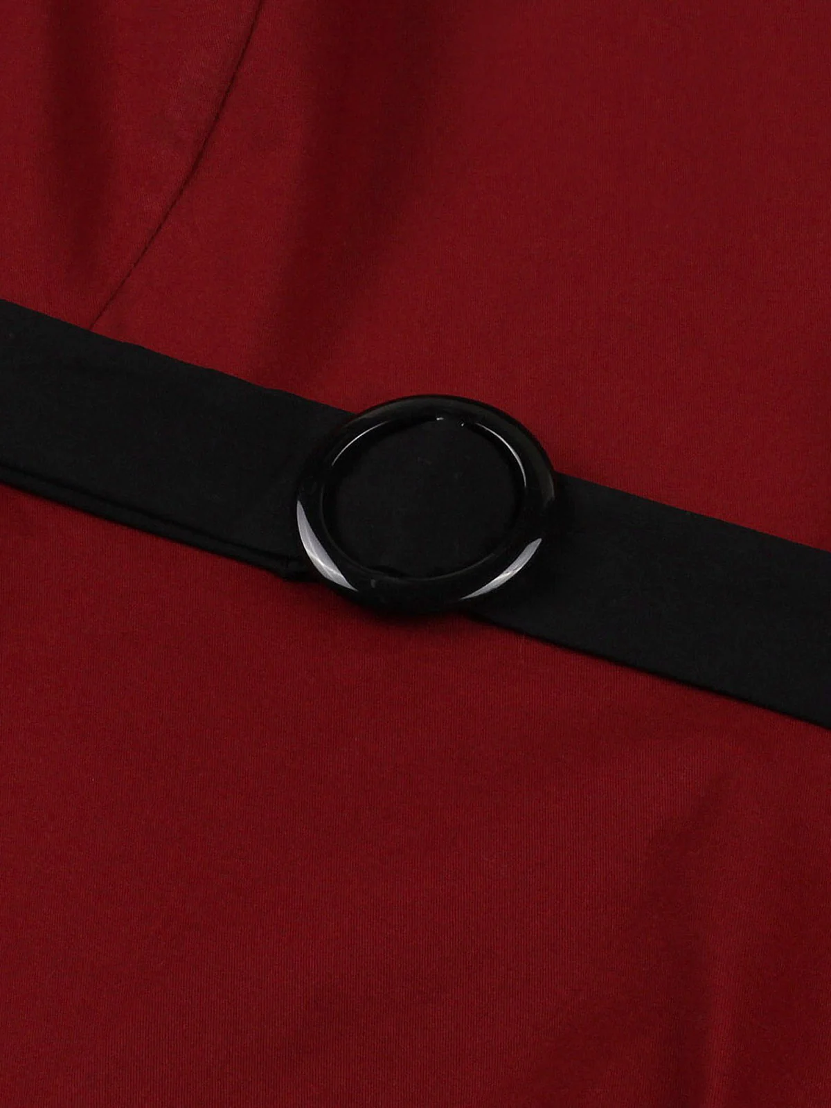 Wine Red 1950s Tie Neck Contrast Patchwork Dress - Image 3