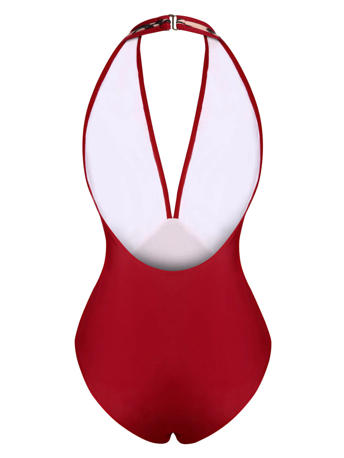 Wine Red 1950s Floral Backless Swimsuit - Image 4