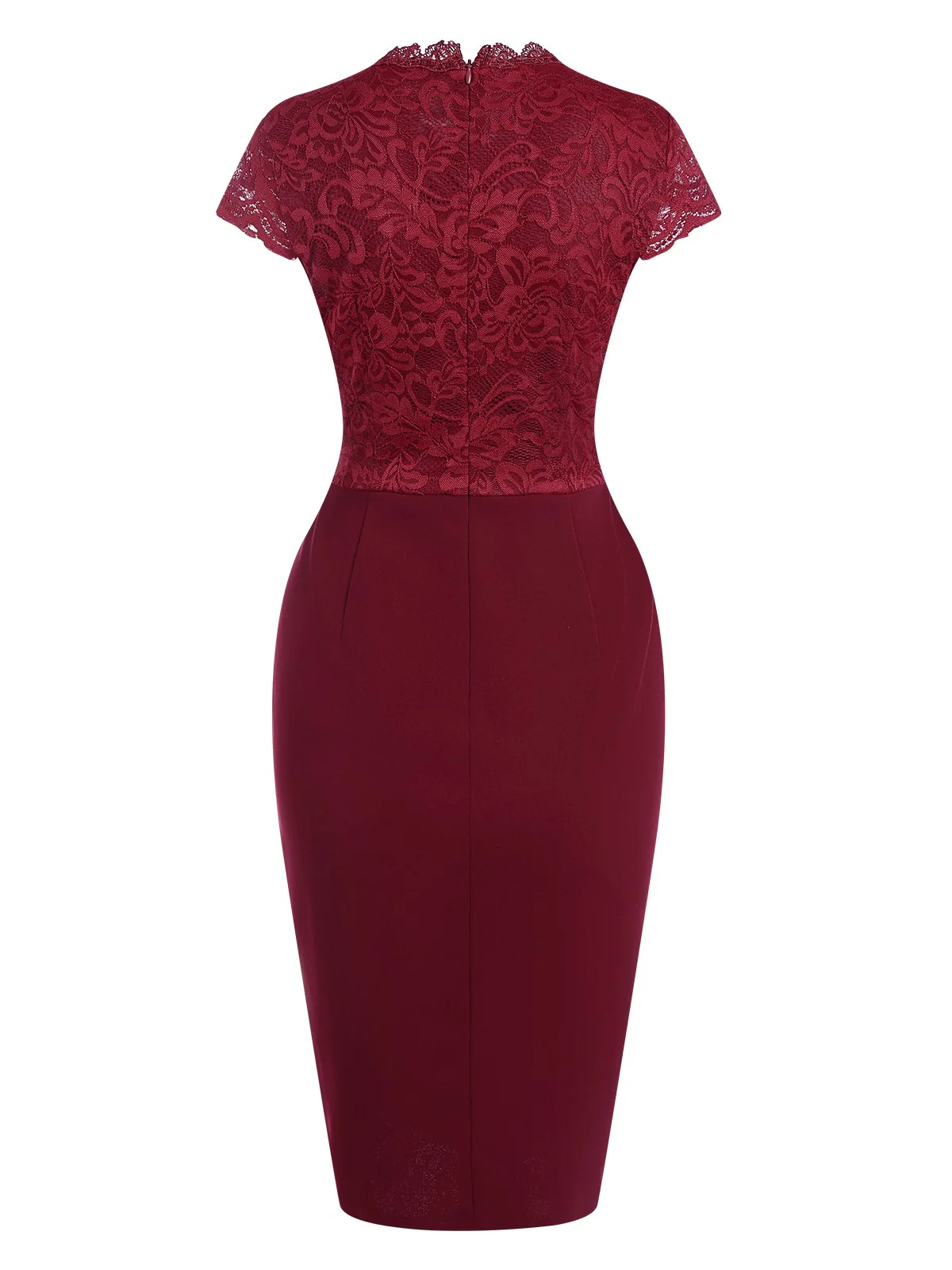 Wine Red 1960s Lace Patchwork Pencil Dress - Image 2