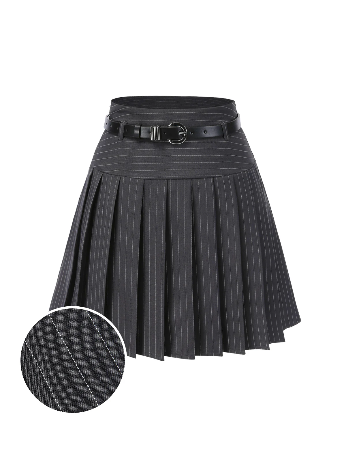 Wine Red 1960s Pinstripes Belted Pleated Skirt - Image 3